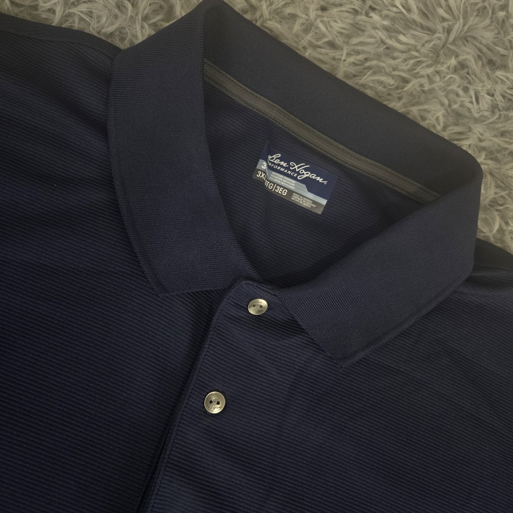 Ben‎ Hogan Performance Mens 3XL XXXL Blue Ribbed Short Sleeve Stretch Golf Polo